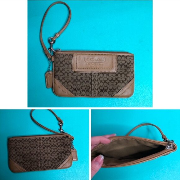 Coach wristlet signature logo print tan classic - Picture 1 of 4
